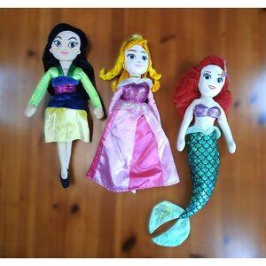 Ty Disney Princess Sparkle Plush Lot Aurora Sleeping Beauty Mulan Ariel Mermaid